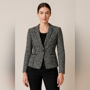 DKNY Black and White Wool Blend Blazer Tailored Tweed Jacket Size 4